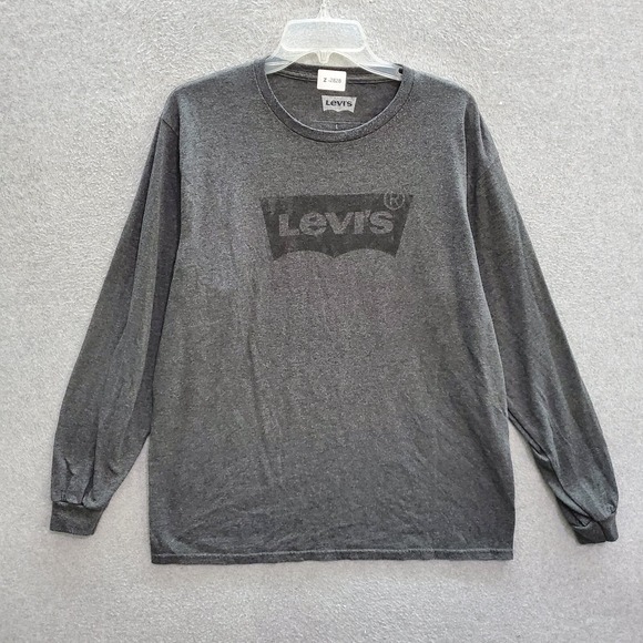 Levis Men T-Shirt Large Gray Logo Graphic Long Sleeve Crew Neck Pullover - Picture 1 of 7